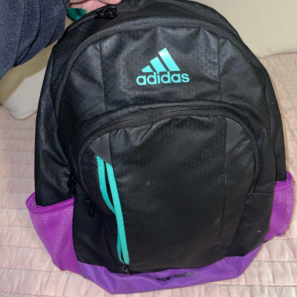 Adidas Black and Purple Backpack